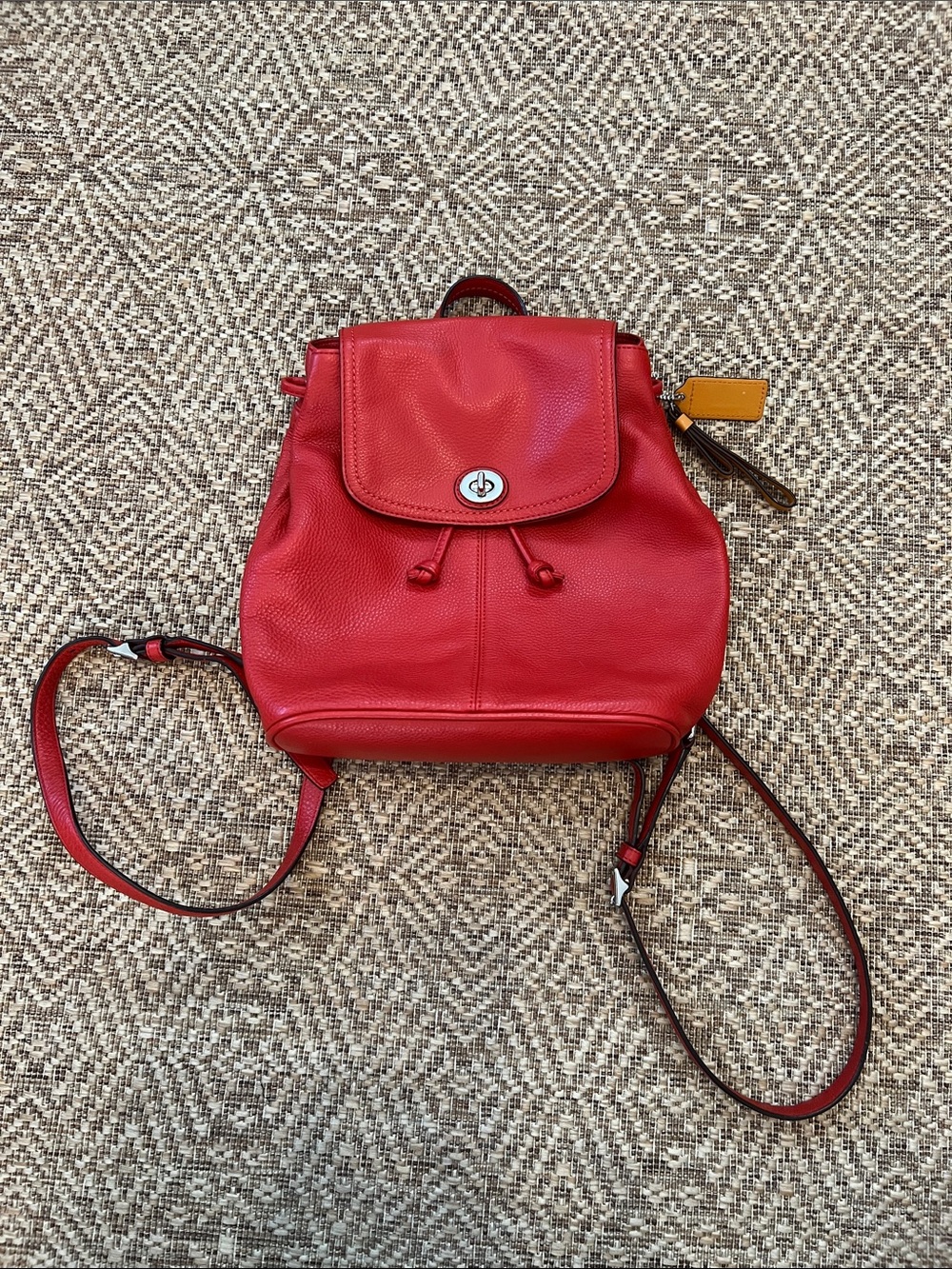 Coach Bright Red Pebbled Leather Mini Backpack with Turn-Lock Flap - Picture 1 of 10